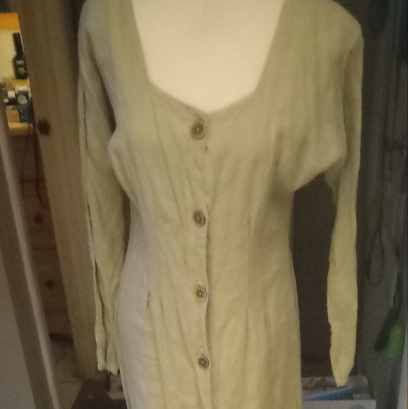 Not new,vintage 100% linen maxi celery green button-up long sleeve dress size Sm - Picture 1 of 4